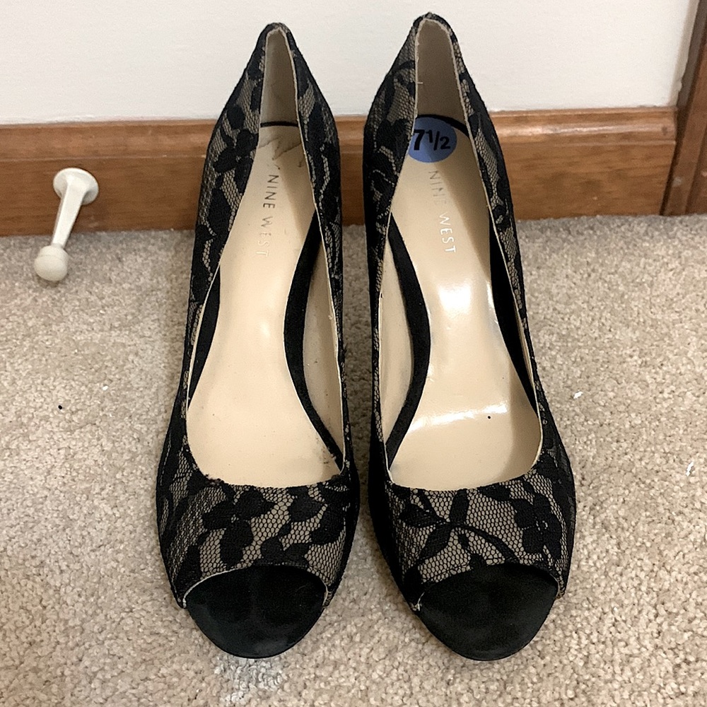 Nine West black lace heels